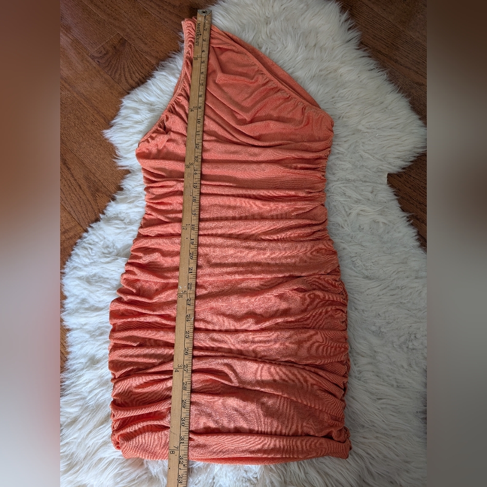 Lioness Goddess One Shoulder Ruched Mini Dress Medium Orange - Picture 13 of 15